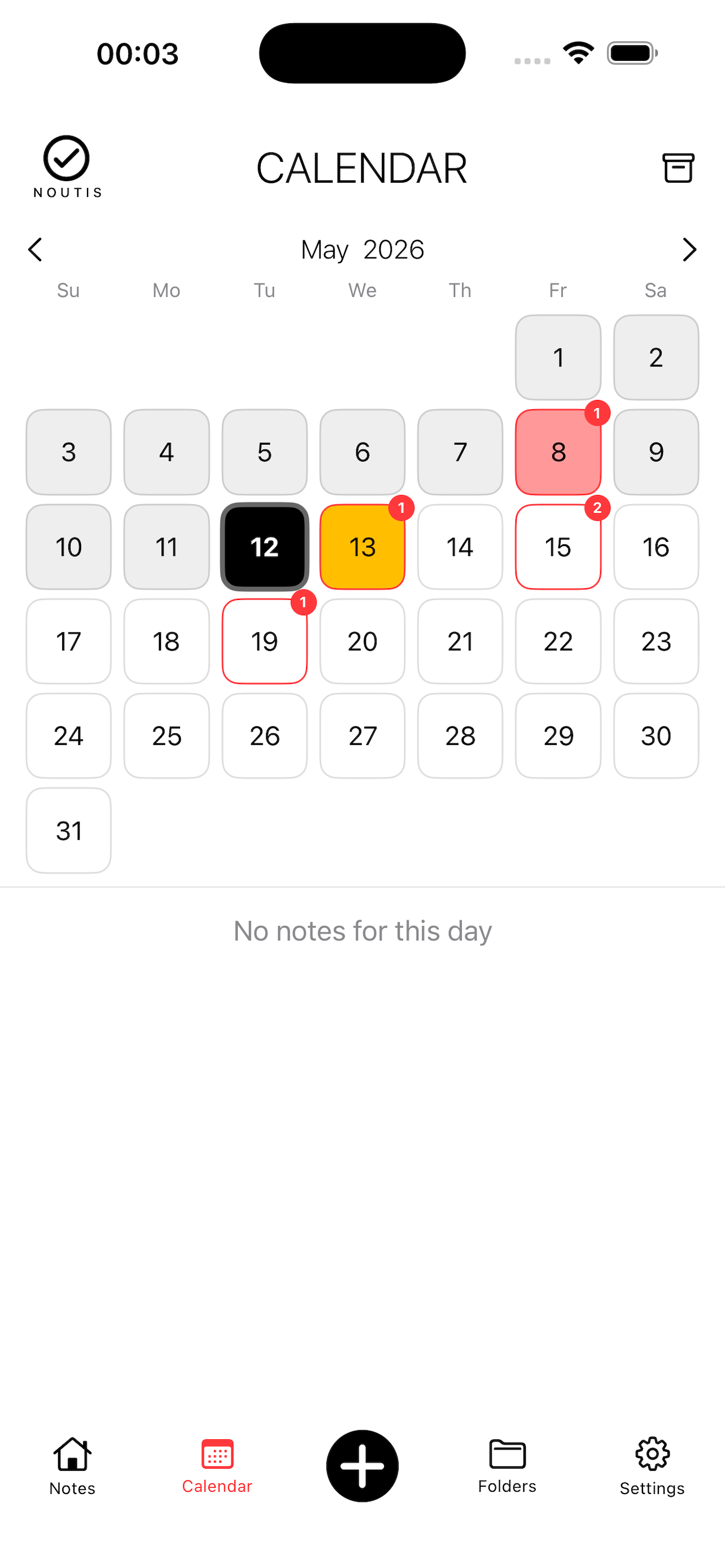 Noutis app — calendar view